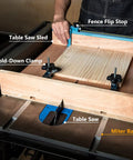 Heavy Duty T Slot Miter Bar Three Quarters By Eighths By Thirty Six Inches With Screw Kit For Router Table Band Saw And Taper Jig Solid Workbench Upgrade Tight Cuts Woodworking Jig Fixture Two Pack in use on a table saw.