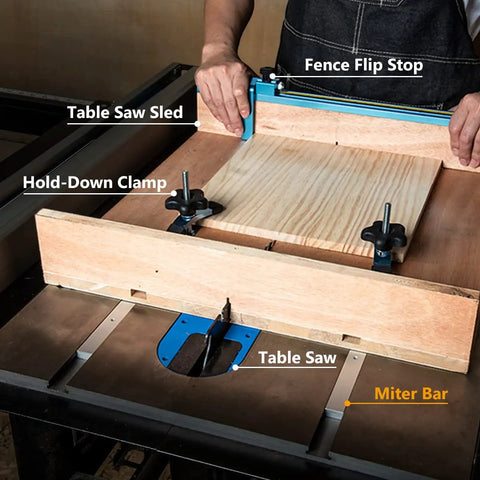 Heavy Duty T Slot Miter Bar Three Quarters By Eighths By Thirty Six Inches With Screw Kit For Router Table Band Saw And Taper Jig Solid Workbench Upgrade Tight Cuts Woodworking Jig Fixture Two Pack in use on a table saw.