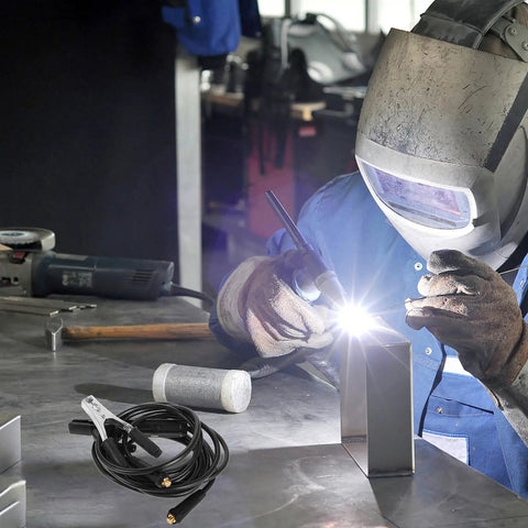 Heavy Duty Welding Holder And Ground Clamp Set Perfect For Mma Machines With Sturdy Connectors For Versatile Metal Fabrication in use.