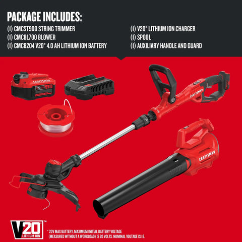 Cordless 20V Max Weed Wacker And Leaf Blower Combo Kit With Battery And Charger Included For Quick Yard Cleanup