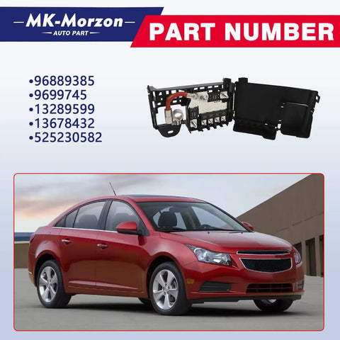 Heavy Duty Fuse Box Battery Terminal With Tough Cover For Chevy Cruze, showing part numbers and a red Chevy Cruze car.