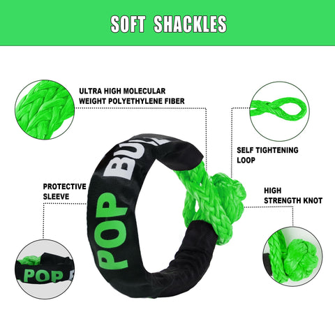 Kinetic Recovery Rope 1 Inch By 30 Foot Green Heavy Duty Snatch Strap With Two Soft Shackles detail of high strength knot