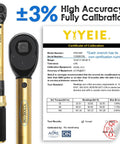 Half Inch Drive Torque Wrench - 10-160 Ft-Lb (10-227 Nm), 72-Tooth Professional Click Torque Wrench Set with calibration certificate