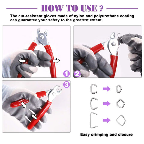 900 Pcs Galvanized Hog Rings Three Quarters Inch One Half Inch Three Eighths Inch Assorted Kit With Pliers in use