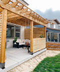 Wooden pavilion with Built Tough 4x4 Deck Post Base Brackets 6 Pack Black Powder Coated Steel Inner 3.6 by 3.6 Inches Bolt Down