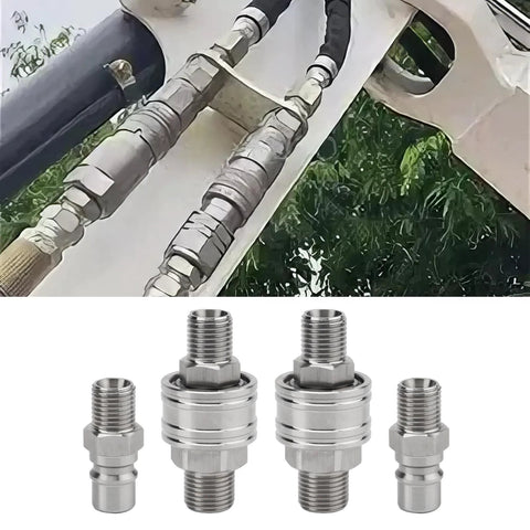 Joytrace M16-M14 dual-channel hydraulic adapter kit; stainless steel quick-connect adapters for mini excavator hoses