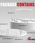 Contents of Stainless Steel License Plate Frame 4 Hole Mirror Polish Silver Tag Cover Kit with screws, nylon nuts, and driver