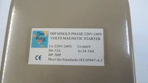 Electric Motor Starter Control With 5 HP Capacity Single Phase 220 240V Adjustable Overload Label on Steel Housing
