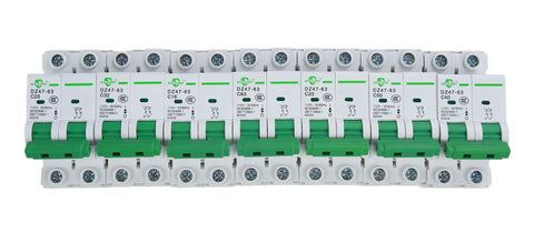AC Miniature Circuit Breaker 2 Pole 40 Amp 120 240 VAC Din Rail Mount With Thermal Magnetic Trip C Curve 6kA DZ47 63 2P Solar Power MCB For Home Lighting Small Motors And Solar Systems Go To Choice row of DIN rail MCBs