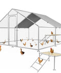 Large Metal Chicken Coop With Walk In Roosting Ladder, UV Resistant Cover, Waterproof Roof, Rust Resistant Heavy Duty Steel Frame, Outdoor Hen House For Yard Farm And Rabbits, Weatherproof Walk In Cage with chickens inside