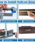How to Install Pulls on drawer using Heavy Duty Cabinet Hardware Jig Kit Featuring Rock Solid Steel Build And Triple Size Center Punch Bits.