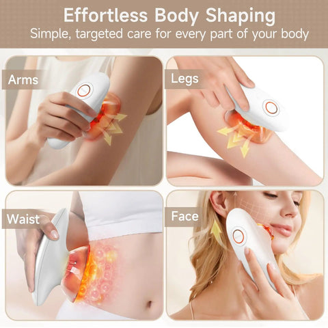 Three In One At Home Body Sculptor With Suction Massage And Red Light Therapy For Arms Thighs And Belly Lymphatic Drainage Massager in use on various body parts