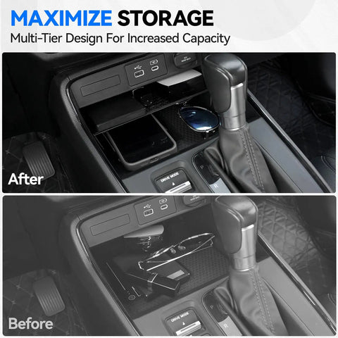 Before and after of center console with Center Console Organizer 5 Piece Set For Honda CRV 2023 2024 2025 2026 LX EX EX L Sport Hybrid