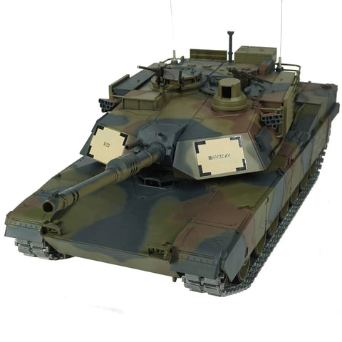 Modified Edition 1/16 Scale M1A2 Abrams RC Tank with 360 degree turret, steel gearbox, metal tracks and camouflage design.