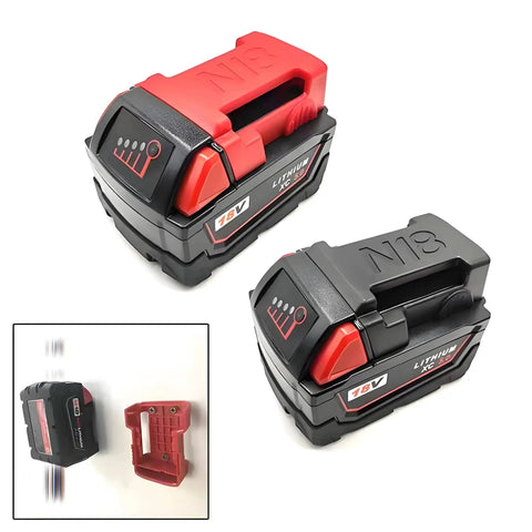 M18 18V Battery Holder Wall Mount Kit 5 Piece Tool Organizer Rack For Cordless Drills And Batteries, red and black units display