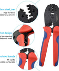Solar Cable Crimping Tool Kit crimper with carbon steel jaws, ratchet design, insulated handle for PV cable installation