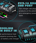 Four Port 18V Battery Charger With Quick Charge And Dual USB Ports For Fast Simultaneous Charging Of Lithium Ion Batteries