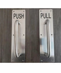 304 Stainless Steel Commercial Door Push Pull Plate Handle With Backing Plates 11.8 x 3.2 Inch Plate, 20 Cm Handle Length, 1.9 Cm Diameter, Built To Last, Easy To Install, Fits Metal Doors, Wood Doors And Composite Doors. front view