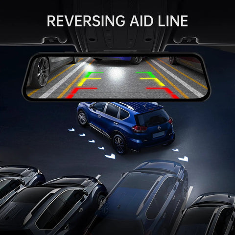 4K Rear View Mirror Dash Cam With 10 Inch Screen, Front And Rear Cameras, 1080P Backup Camera, parking guidance on screen