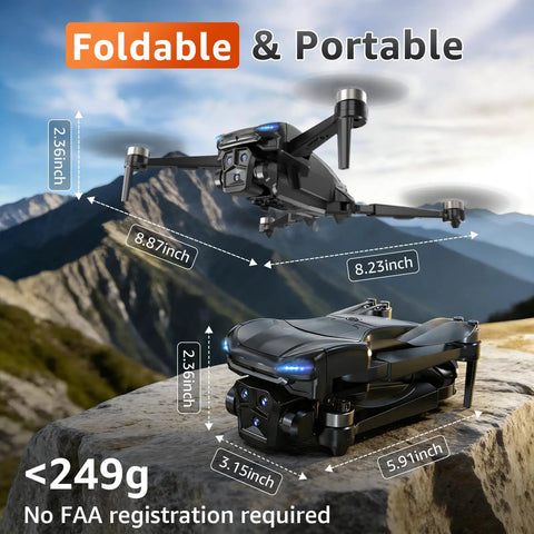 Folded and unfolded 4K Drone With Real Time 4K Camera And Built In 4.5 Inch FPV Screen Controller, lightweight under 249g.