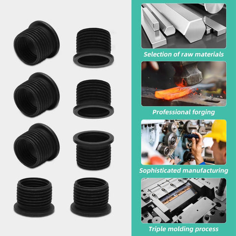 Close-up of Ford Triton 3 Valve Spark Plug Thread Repair Insert Kit components with inserts and manufacturing process images