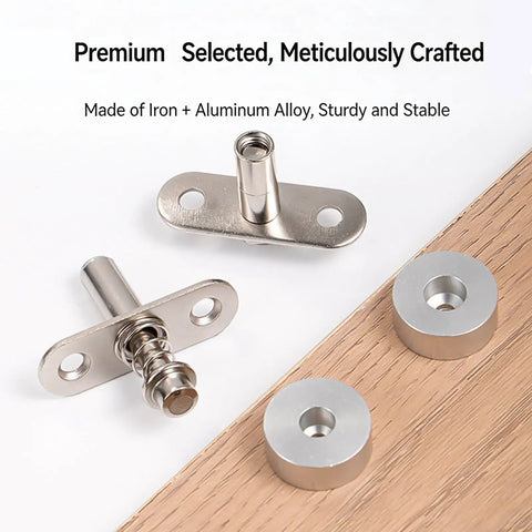 360 Degree Concealed Pivot Hinge For Heavy Duty Doors That Delivers Smooth Quiet Swings, shown with metal components on wood surface