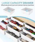 Premium 12 Drawer Storage Cabinet With Wooden Top And White Plastic Bins showcasing removable large capacity drawers filled with toys.