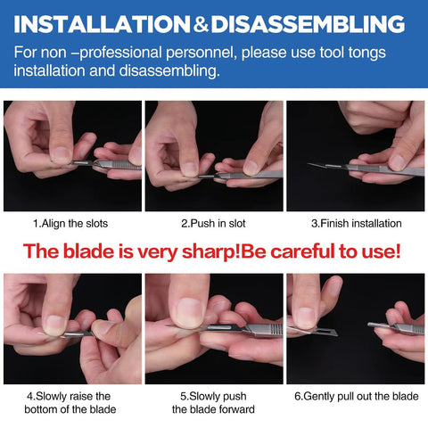 Pro Grade Surgical Scalpel Blades Kit, 21-Piece Set With 1 No 3 Handle And 20 No 10 Blades, sterile blade installation steps