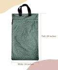 Reusable Hanging Wet Dry Bag Duo For Baby Gear And Travel Needs, 28x16 inches, green with small pattern, dual handles