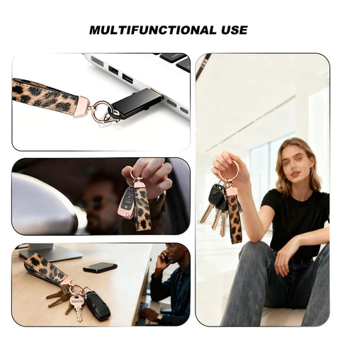 Boss Leopard Print Leather Keychain Car Key Holder Bag Charm Three In One Key Organizer for multifunctional use, daily scenes