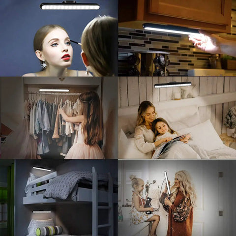 Stick On Reading Light For Bunk Beds And Closets Dimmable Touch Lamp With Magnetic Mount Wireless Rechargeable LED in use.