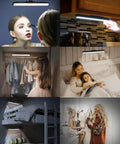 Dimmable Wall Reading Light With Magnetic Mount For Vanity And Closet 6W 26 LED Rechargeable 2600mAh in various settings.