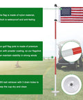6 Foot Double Sided American Flag Golf Flagstick For Putting Green Portable Five Section Pole For Backyard Practice And Driving Range Flagpole With USA Flag Easy Setup And Transport, features nylon flag, iron pole, ABS ball retriever
