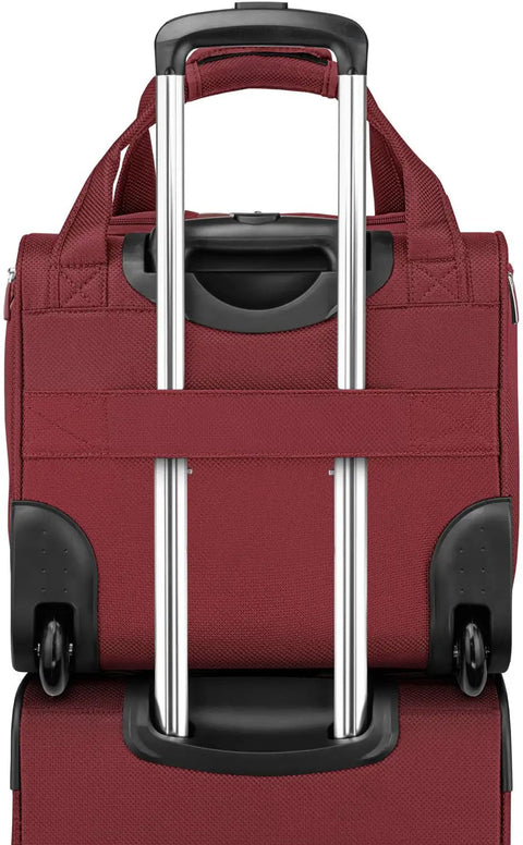 Back view of Underseat Carry On Bag With Expandable Design Softside Travel Case Your Go To Travel Companion 15 Inch Tablet Pocket