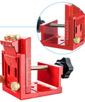 Pro Shop Adjustable Pocket Hole Jig Machined From Rugged Aluminum Alloy with a red finish for precise 15-degree fastener holes.