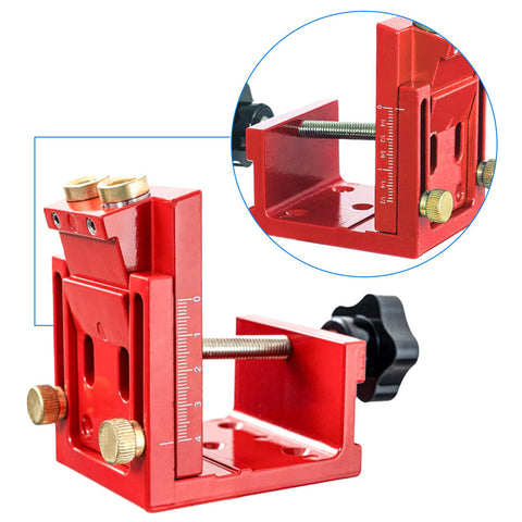 Pro Shop Adjustable Pocket Hole Jig Machined From Rugged Aluminum Alloy with a red finish for precise 15-degree fastener holes.