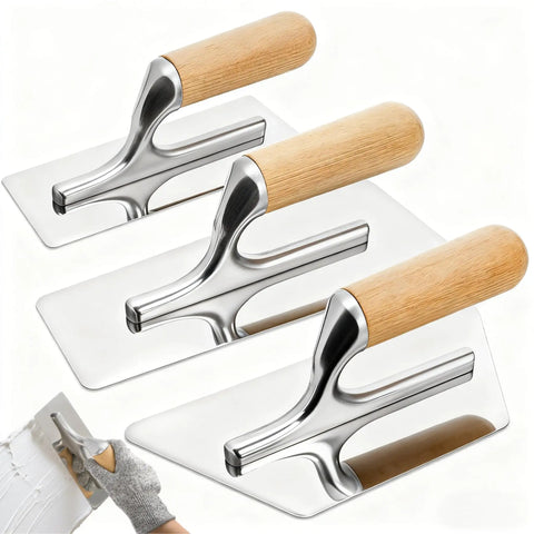 Three Piece Venetian Plaster Trowel Set With Stainless Steel Finishing Trowels And Wooden Handles, 1 mm Thick Construction Tools