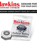 Front view of Hawkins aluminium pressure cooker safety valve in white packaging