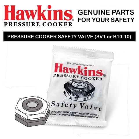 Front view of Hawkins aluminium pressure cooker safety valve in white packaging