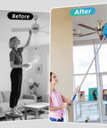 Comparison of a woman using a cloth and another using the Ceiling Fan Cleaner Duster Set With Extension Pole 13 to 48 Inch, 2 Pack.