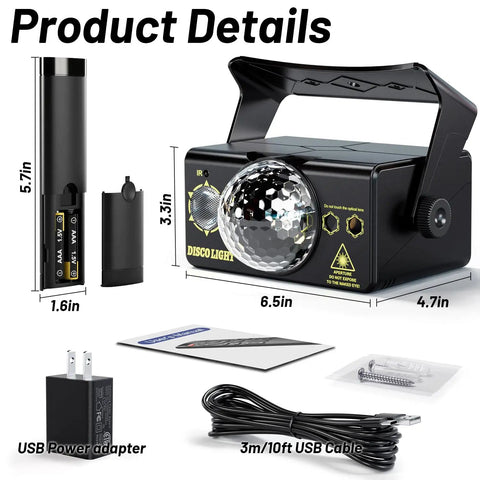 Party Lights Dj Disco Ball Light With RGB LED Stage Strobe Projector Sound Activated Remote Control For Parties