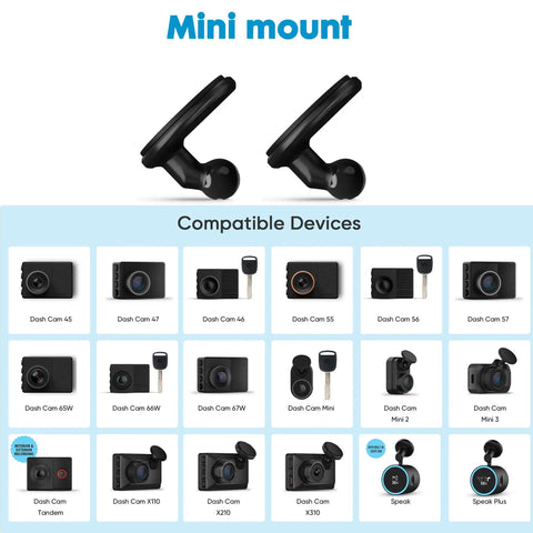 Two Pack Low Profile Adhesive Dash Cam Mounts For Dash Cams Including Mini 2 Mini 3 45 46 47 55 56 57 65W 66W 67W X110 X210 X310 Speak And Speak Plus Pro with compatible devices.