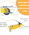 Diagram of Traveling Sprinkler That Rolls Across Large Lawns Up To 13,500 Sq Ft Cast Iron Outdoor Water Sprinkler in Bright Yellow.