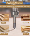Heavy Duty Carbide V Groove Router Bit with 60 Degree Chamfer End Mill, 4 Flutes, 1/4 Inch Shank, shown with applicable materials