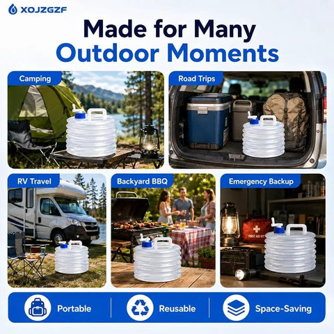 Collapsible Water Container With Spigot For Camping And Road Trips, Foldable Water Carrier in outdoor and indoor use scenarios