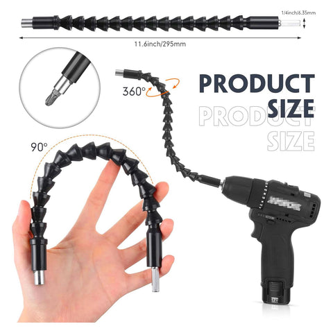 17 Piece Flexible Drill Bit Extension Set With 105 Degree Right Angle Adapters and 360 Degree Rotatable Shaft in hand