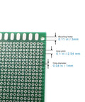 Close-up of Large Double Sided PCB Board Protoboard 20x30 Cm 3 Pack showing hole dimensions and mounting specifications.
