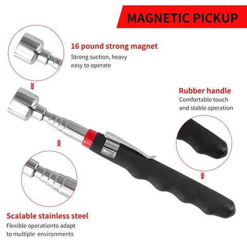 Two Pack Telescoping Magnetic Pick Up Tools for Auto, Home and Garage, Heavy Duty 20 Lb and Lightweight 2 Lb Reach Sticks