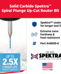 Spektra Extreme Tool Life Coated Solid Carbide Spiral Plunge Router Bit 46009K One Sixteenth Inch Diameter Up Cut USA