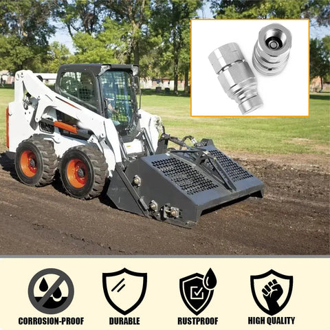 RANSOTO 2-pack 1/2 in NPT flat-face hydraulic quick-connect couplers with red dust caps; skid-steer loader.